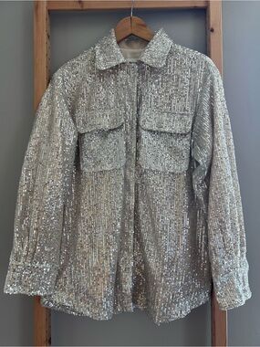 BB Dakota Silver Sequin Utility Shacket